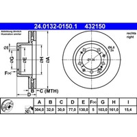 Bremsscheibe Ate 24.0132-0150.1 FüR Porsche 944 928