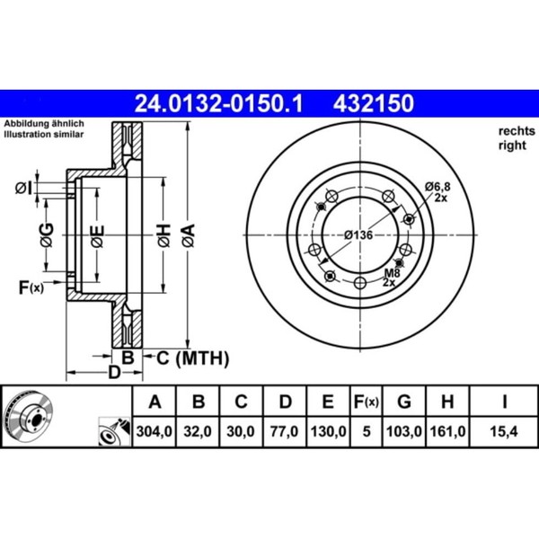 Bremsscheibe Ate 24.0132-0150.1 FüR Porsche 944 928-image