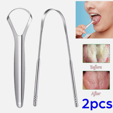 2X Stainless Steel Tongue Tounge Cleaner Scraper Dental Care Hygiene Oral Mouth