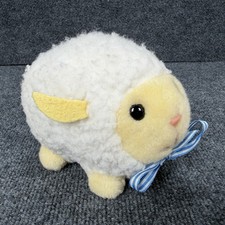 Vtg Eden Round Sheep Plush White Lamb Blue Gingham Bow Stuffed Animal 7" Haiti