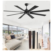 77- 72" Black Ceiling Fan with Remote, 8 Blades, DC Motor, Indoor/Outdoor