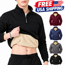 Men Fleece Lined Sweatshirts Winter Warm Pullover Half Zipper Pullover for Male