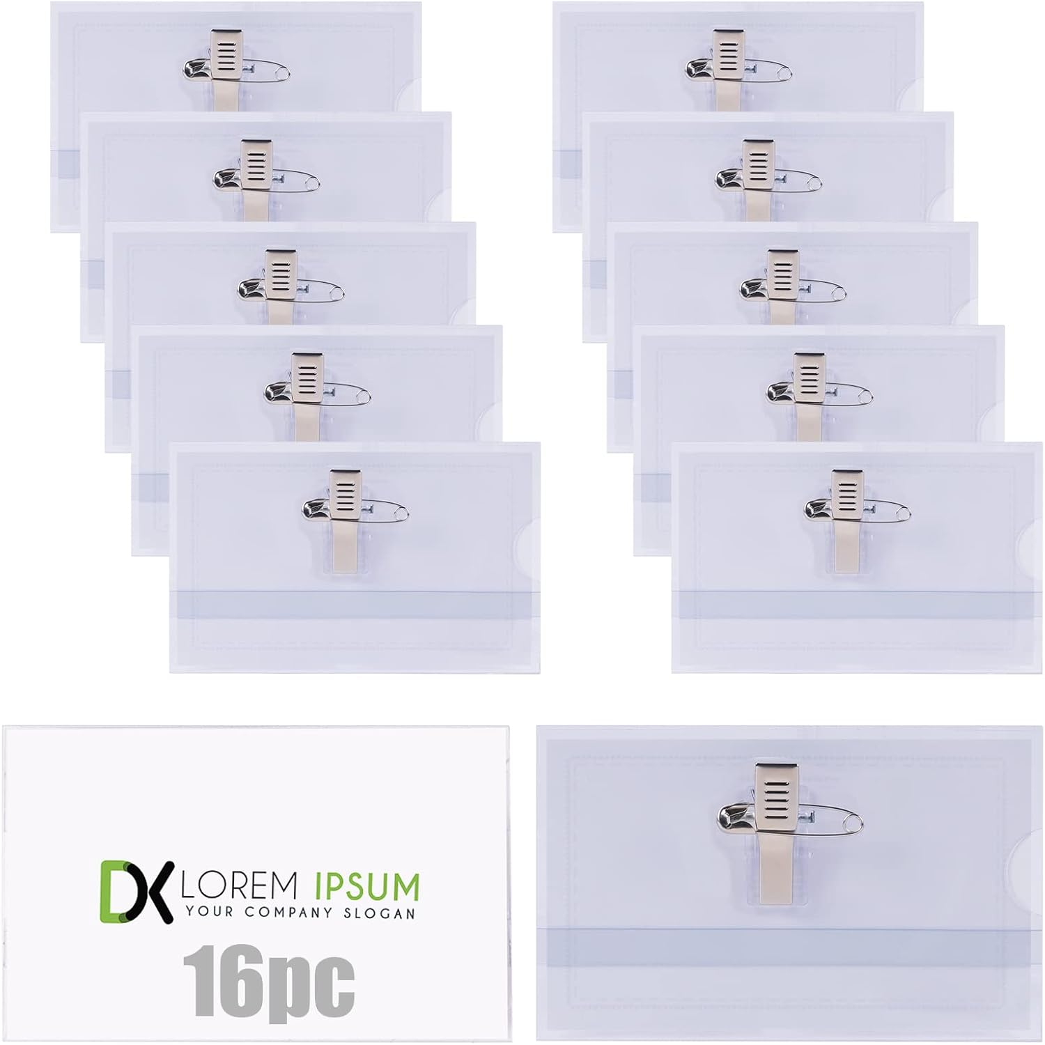 Badge Holders, 16Pcs Name Badges with Crocodile Clip and Safety Pin, Waterproof