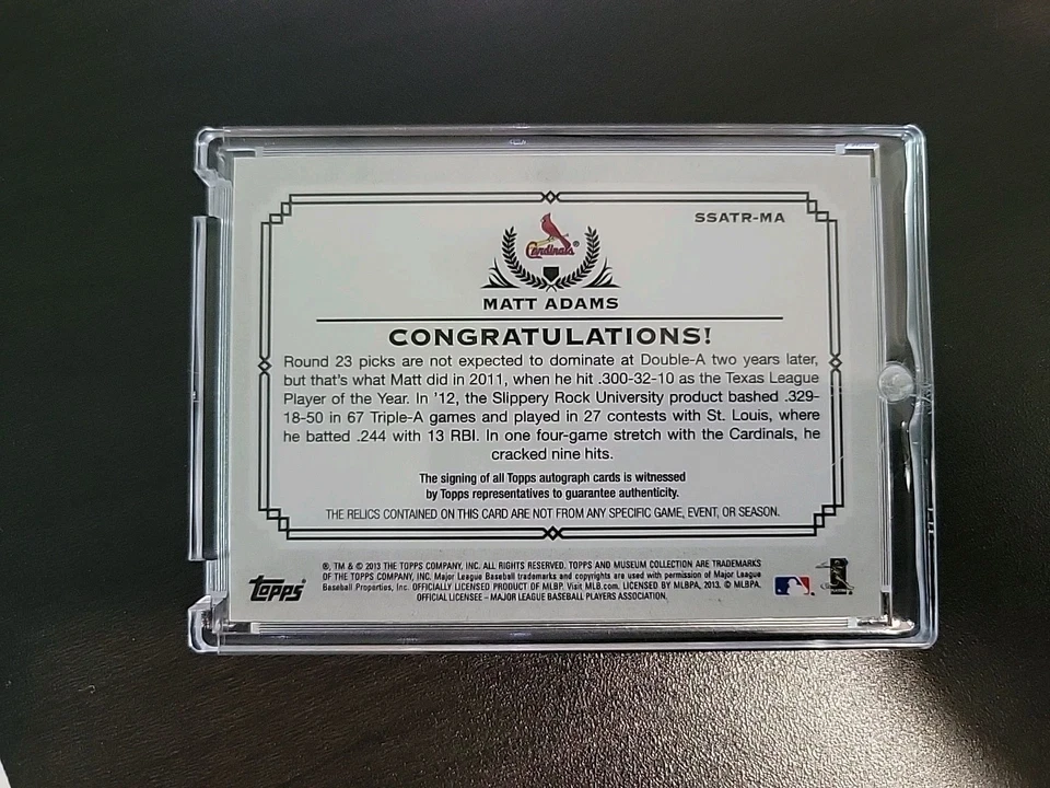 Colección de museos 2013 muestras de firma triple reliquias/299 Matt Adams automático Foto 2 de 4