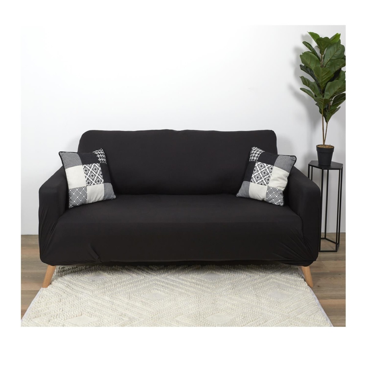 Housse de canapé 2 places noir extensible 80x170cm protection salon extensible
