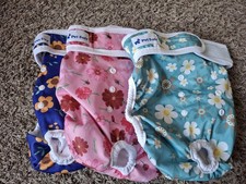 3pk NWOT Pet/Dog Female Soft Adjustable Washable Reusable Diapers Flower Design