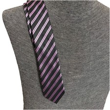 J. Ferrari Tie Black Purple Striped JF J Ferrar Narrow Necktie 60" x 3" Classic