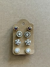 Mixed Stud Earrings Set Crystal, Faux Pearl Rhinestone Gold Tone 4 Pairs