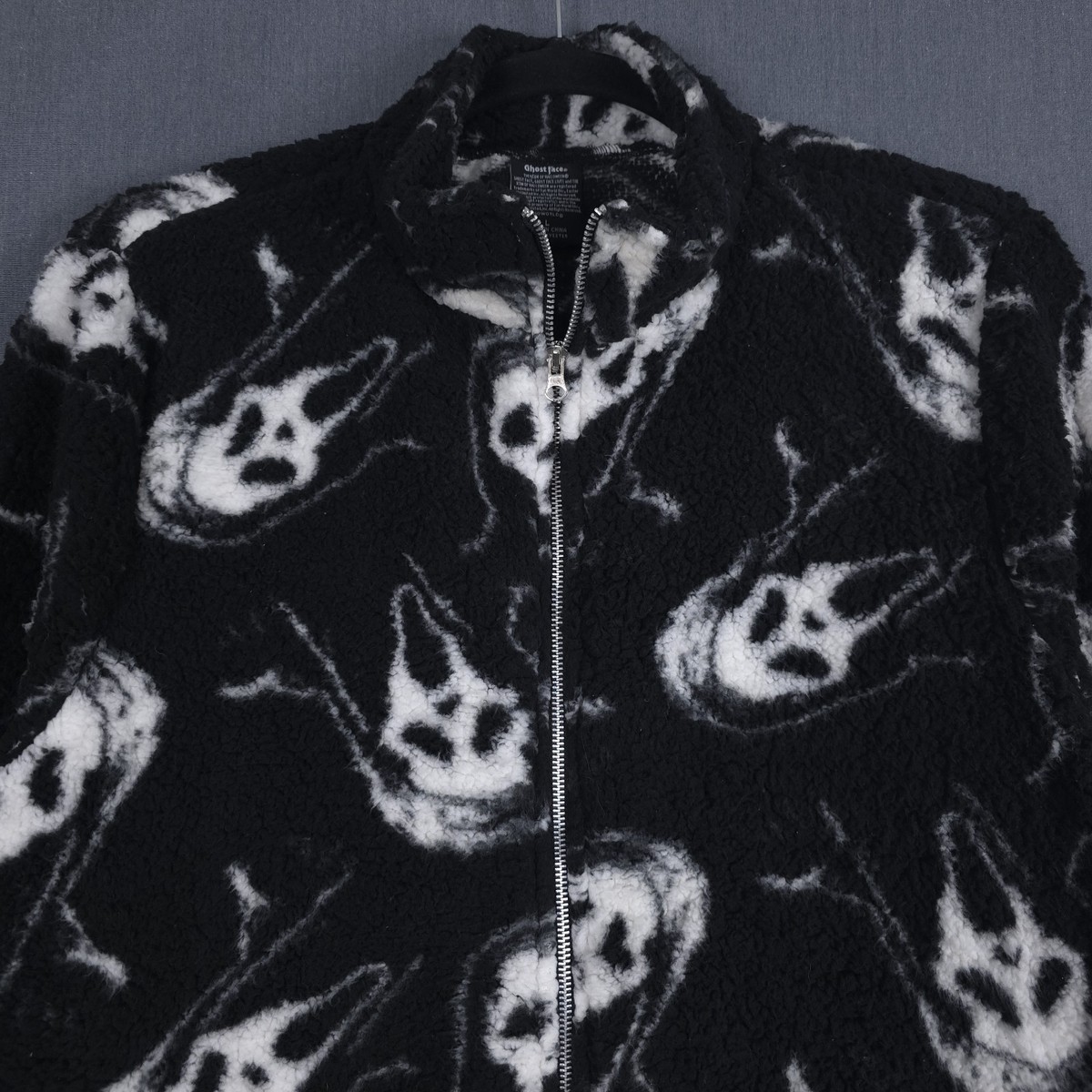 Scream Ghost Face Sherpa Jacket Mens Large Black Fleece All Over