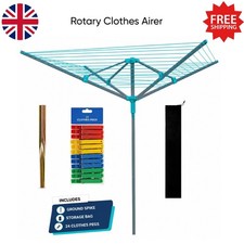 4 Arm 50M Rotary Airer Clothes Line Dryer Outdoor Garden Washing Line with Spike