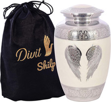 Elegant White Angel Wings Cremation Urn for Adults with Satin Bag