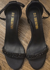 Dream Pairs Black Beaded Strappy Heels Ankle Strap Open Toe Faux Leather