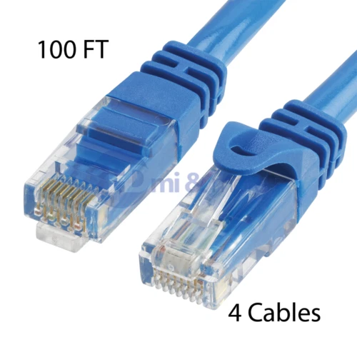 4x CAT6 Ethernet Cable Lan Network Modem Internet Blue RJ45 Patch Cord 100FT