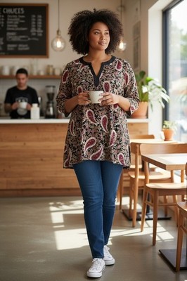 Modern Attraction Women's Multi Paisley Round Neck 3/4 Sleeve Top Sz XL