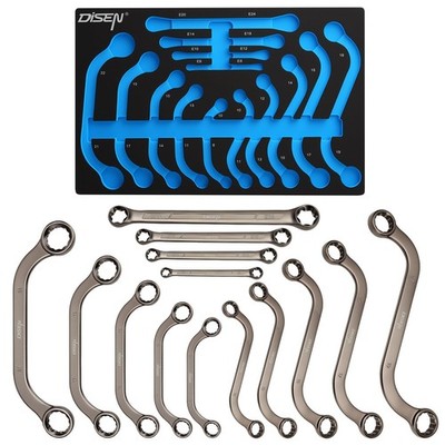 DISEN 14Pc Wrench Set Half Moon S Style E Torx CR-V Black Nickel Tool