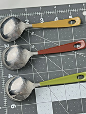3 Imperial Stainless 1971 Casualware Yellow Brown Red Coated Sugar Spoons
