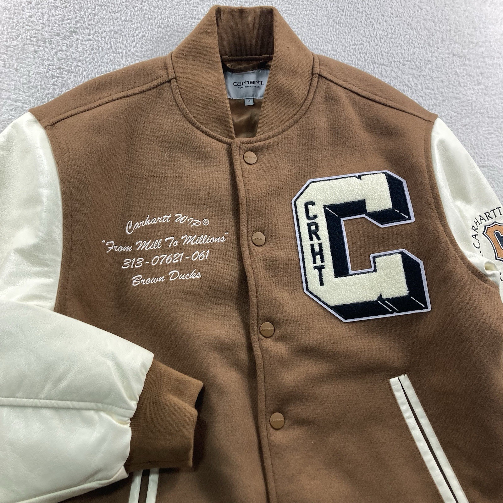 Carhartt WIP Brown Ducks Bomber Jacket Mens Medium Hamilton Brown Varsity Wool