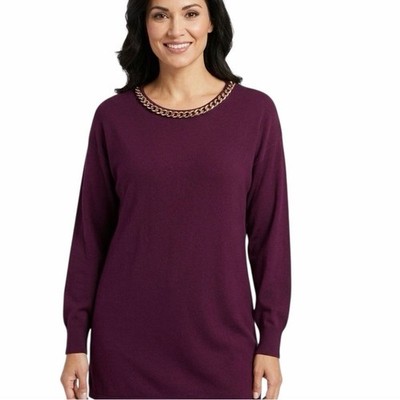Adrienne Vittadini Women's Burgundy Sweater Gold Chain Accent Size L