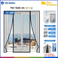 Magnetic Screen Door PET Mesh Heavy Duty Fits 72x80 Inch Keeps Bugs Out