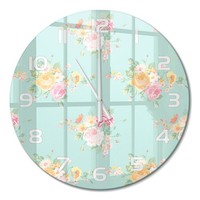 Runde Moderne Wanduhr Aus GehäRtetem Glas Blumenmuster WeißE Zeiger Fi60 Cm