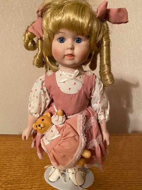 Dynasty Doll Collection Porcelain Doll - Gerri & Bear 14”