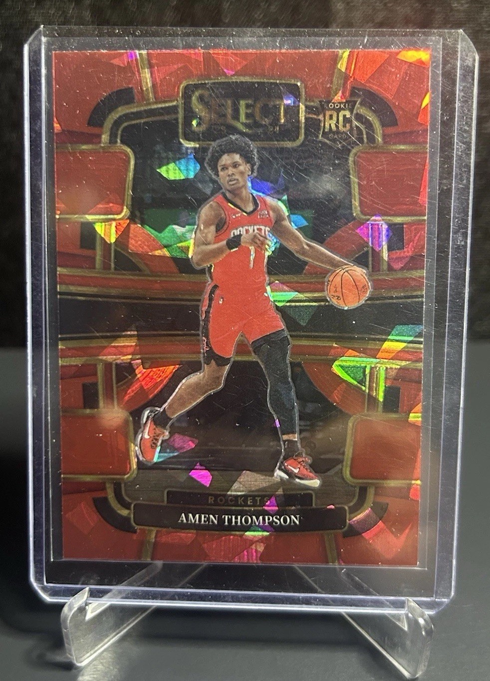 2023-24 Panini Select - Concourse Amen Thompson #96 Red Cracked Ice Prizm (RC)