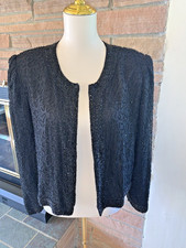 Vintage Evening Beaded Jacket Silk Laurence Kazar Black Large