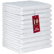 100 Cotton Washcloths 12x12 in, Absorbent, White 10 Pack 