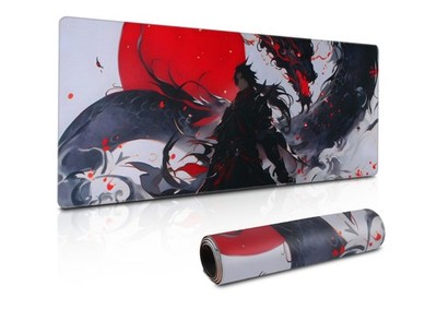 800 x 300 x 3 mm große erweiterte Gaming Mausmatte - Samurai Dragon Red Moon Design