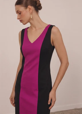 Tall Women's VNeck Tank Dress XS: Proportional Fit, Stretch Cotton, ColorBlocked - Image 1 of 3