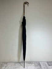 Vintage Antique Carved Cattle Horn Sterling Handle Wooden Umbrella Old See Pics