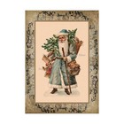 Blue Robe Santa With A Christmas Tree Cotton Fabric Quilt Block Sewing Applique — photo 1