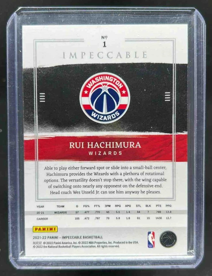 2021-22 Impeccable Rui Hachimura Asia #1 Wizards - Image 2 of 2