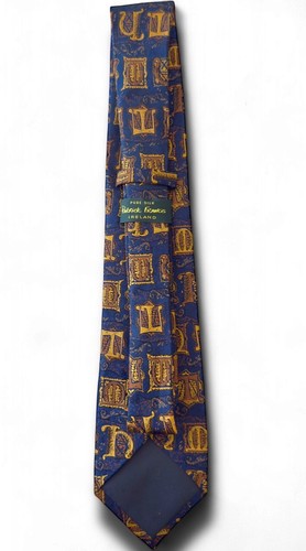PATRICK FRANCIS Ireland Celtic Pi Alchemy Symbol Navy Blue Gold Silk Tie Necktie - Picture 22 of 24