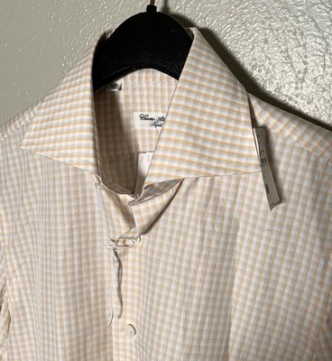 NWT Cesare Attolini Napoli Men's Green Blue Plaid Luxury Dress Shirt Sz 38 (15)