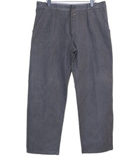 New French 1940s Grey Striped Woven Cotton Work Peasant Pants W37 Made in France