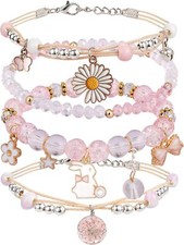 4PCS Beaded Charm Bracelets for Teen Girls Dainty cute cartoon Crystal Beads