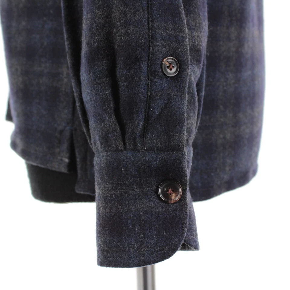Luciano Barbera NWT Wool Cashmere Overshirt Size S In Blue & Gray Plaid - Image 3 of 4