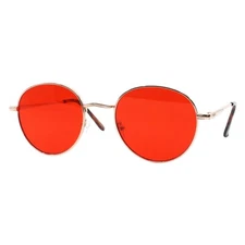 Unisex Panto Sunglasses Gold Metal Round Frame Color Lens UV 400