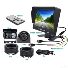 4Pin Front+Rear View Backup Camera 7" Monitor Kit for Truck Trailer Caravan Bus