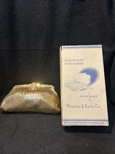 1940 Gold Mesh Clutch from Whiting & Davis 2864 stamp Made in USA W/mirror & Box