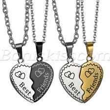 2pcs Stainless Steel Puzzle Necklace "Best Friends" Love Heart Pendant Chain