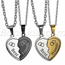 2pcs Stainless Steel Puzzle Necklace "Best Friends" Love Heart Pendant Chain