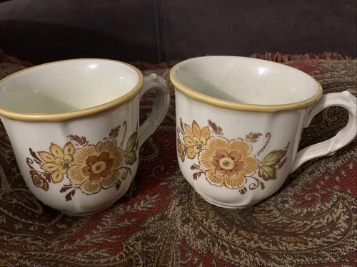 2 Vtg Poppytrail By METLOX  Golden Garden Pattern Coffee Tea Cup Mug Cali