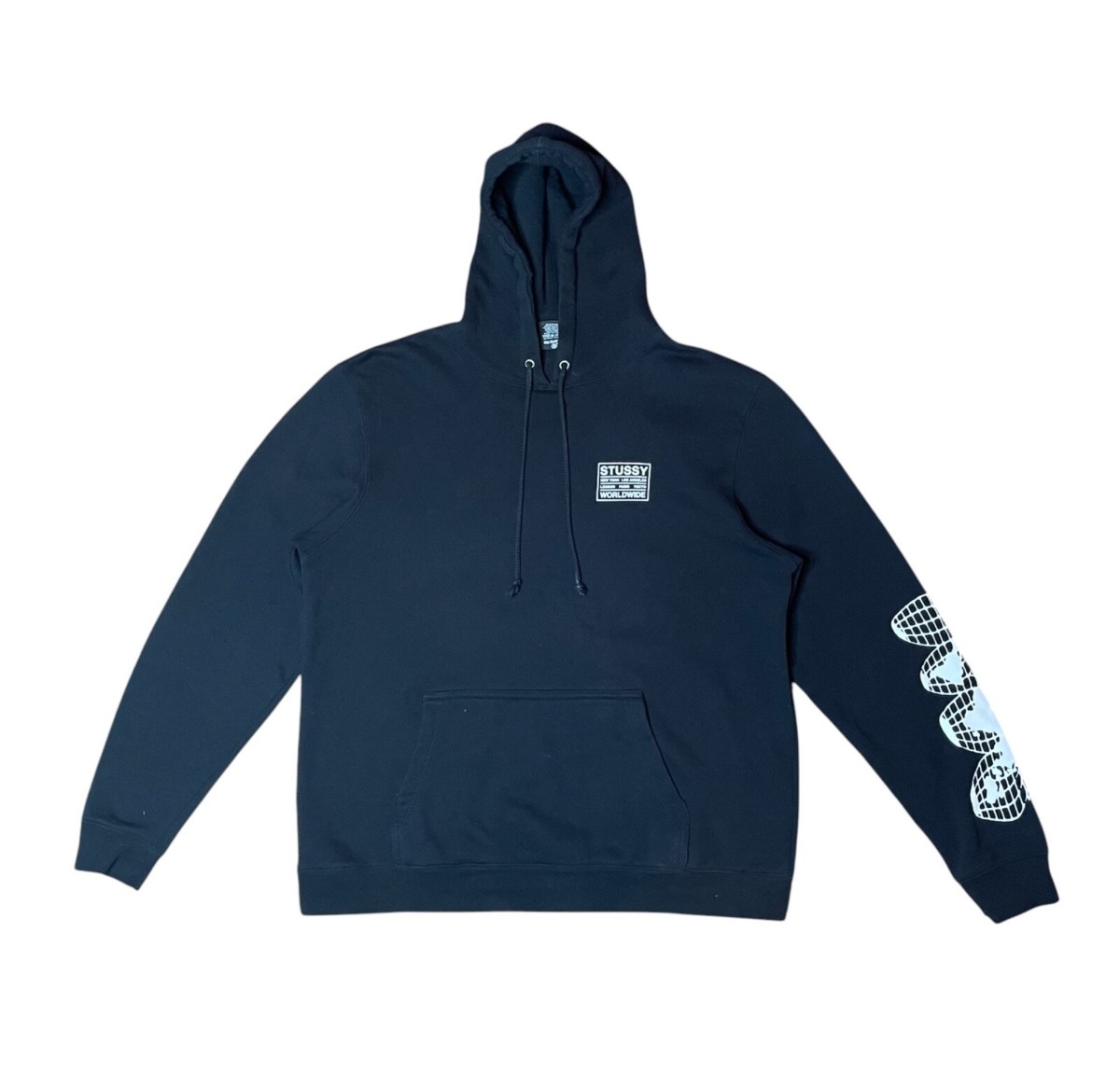 Stussy Worldwide Black Logo Hoodie Sweatshirt Men's XL Paris