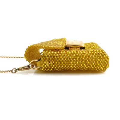Fendi AirPods Case Beaded Yellow Chain Crossbody Bag Auth USED