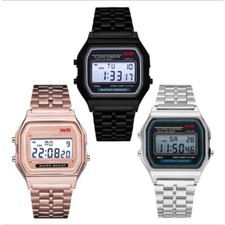 Luxury LED Digital Watches for Men Stainless Steel Gold Sliver Electronic Watch