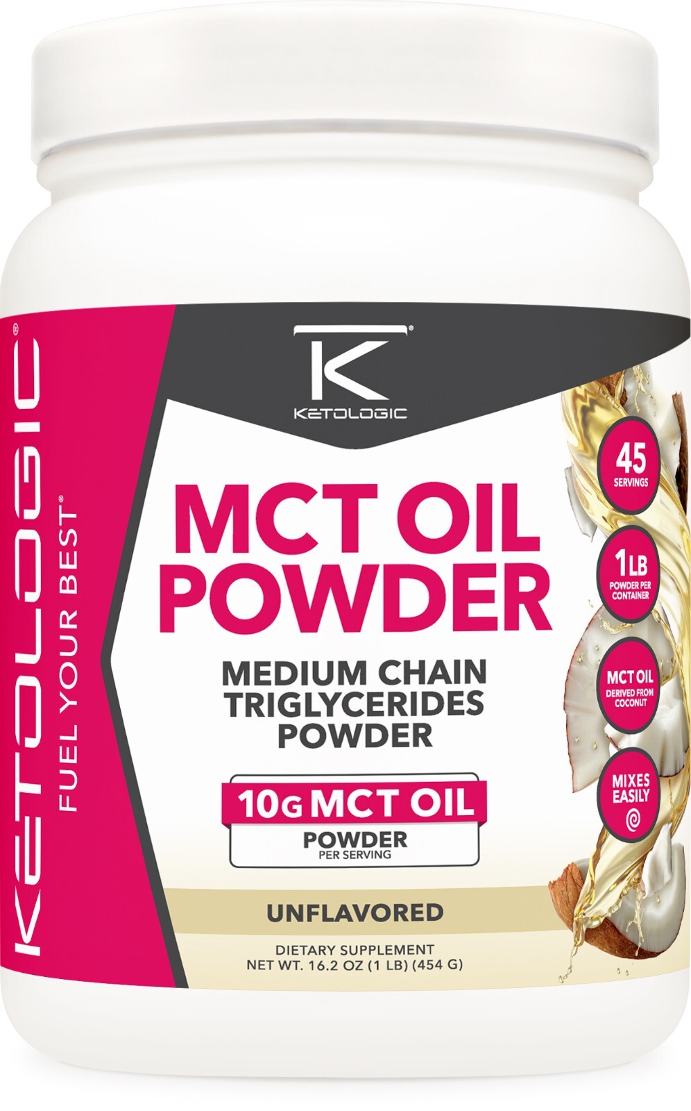 Порошок масла Ketologic MCT (1 фунт) (без вкуса) (45 порций)