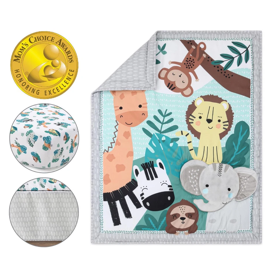 Juego de ropa de cama SAFARI ADVENTURES 3 piezas para cuna de bebé niño de The Peanutshell Foto 2 de 4