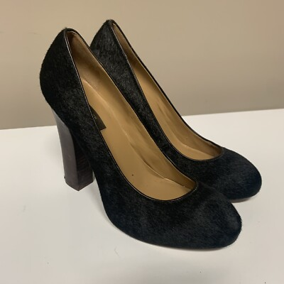 #ad Ann Taylor Black Horse Hair Block Heels Pumps Pony Hair Super High 8M $39.99